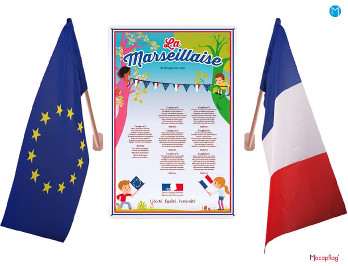 Kit de pavoisement des écoles : fixation en V drapeau France et Europe