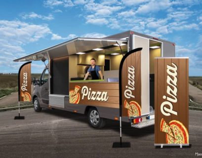 Supports publicitaires pour un camion pizza