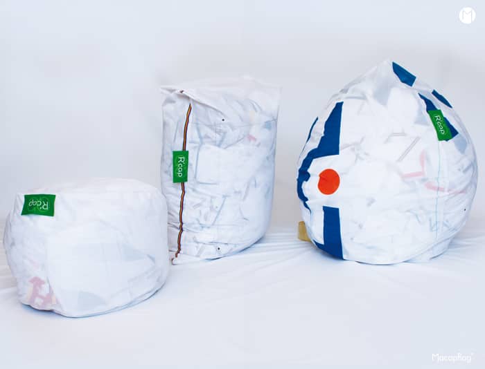 Poufs et coussins issus du recyclage textile