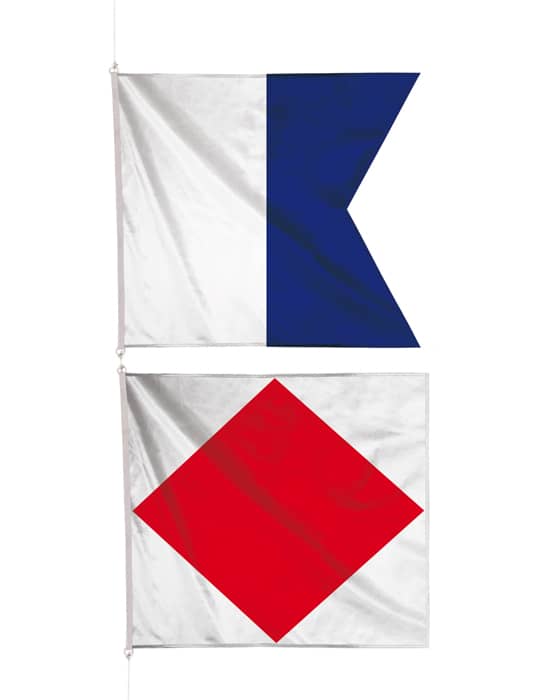 Drapeaux A et F du code maritime des bateaux